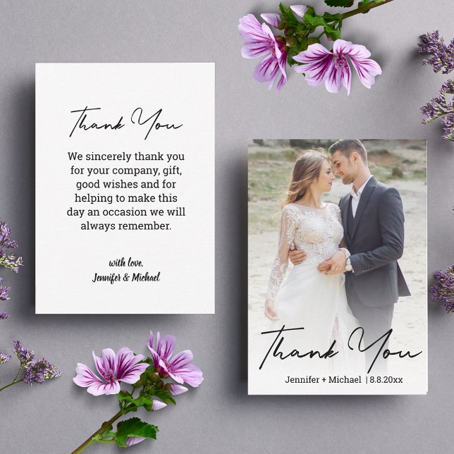  chic handwritten wedding faded photo  thank you card (Creator Uploaded)