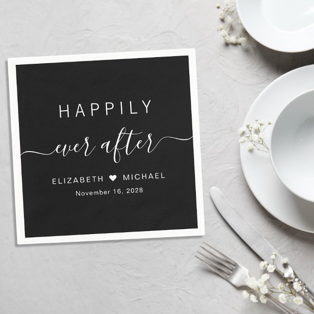 Chic Happily Ever After Black Wedding Napkin (Creator Uploaded)
