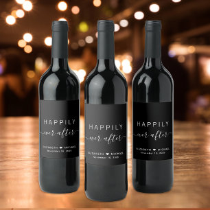 Chic Happily Ever After Black Wedding Wine Label