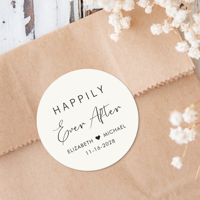 Chic Happily Ever After Cream Wedding Classic Round Sticker (Creator Uploaded)