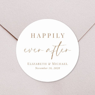 Chic Happily Ever After Gold Script Wedding Classic Round Sticker