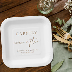 Chic Happily Ever After Gold Script Wedding Paper Plate