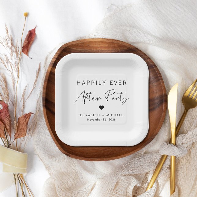Chic Happily Ever After Party Wedding Reception Paper Plate (Creator Uploaded)