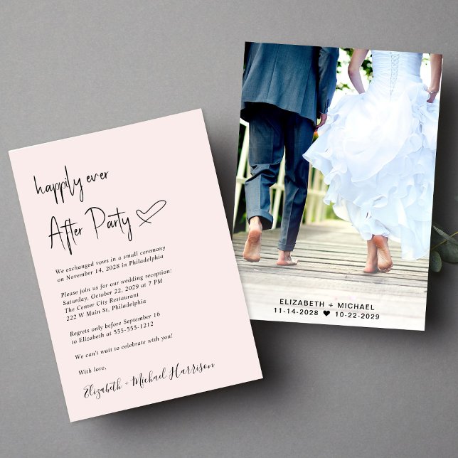 Chic Happily Ever After Photo Wedding Reception Invitation (An chic Happily Ever After Party invitation for your wedding celebration)