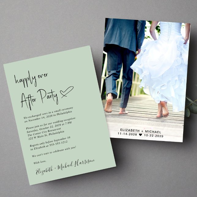 Chic Happily Ever After Photo Wedding Reception Invitation (An chic Happily Ever After Party invitation for your wedding celebration)