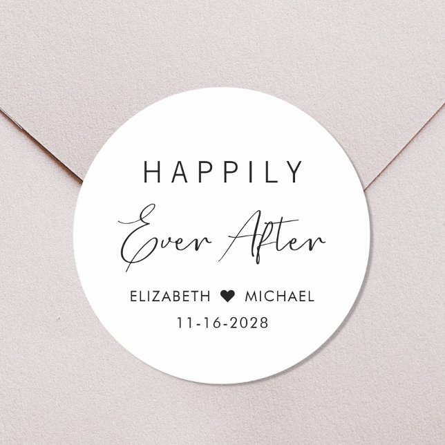 Chic Happily Ever After Wedding Classic Round Sticker (Creator Uploaded)