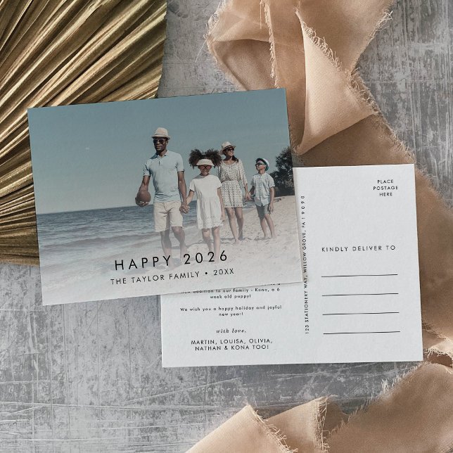 Chic Happy 2025 New Year In Review Photo Holiday Postcard (Chic Happy 2026 New Year In Review Photo Holiday Postcard)