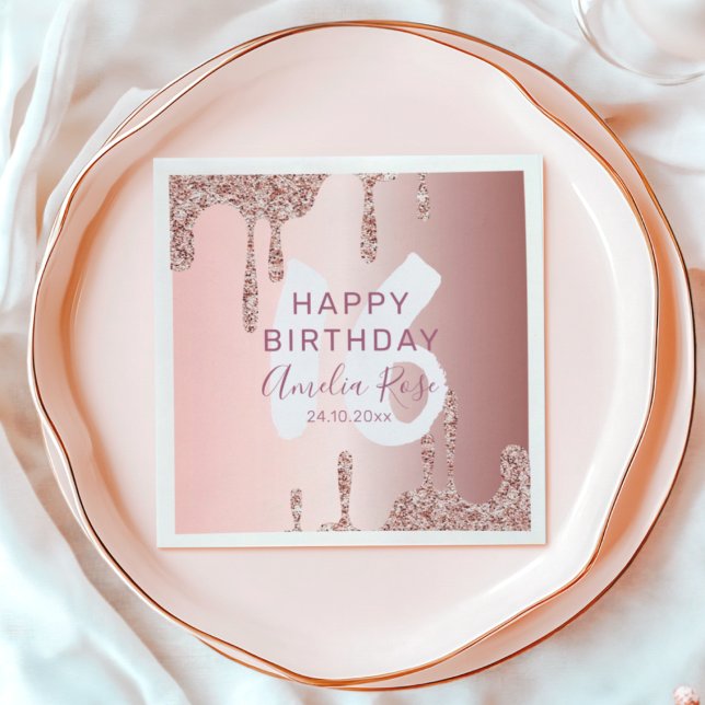 Chic Happy Birthday Rose Gold Glitter  Napkin (Creator Uploaded)