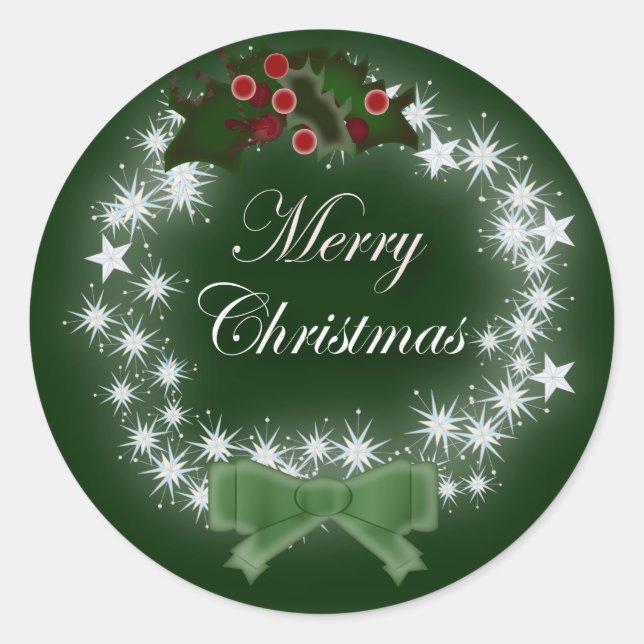 Chic Happy Holiday modern christmas wreath Classic Round Sticker (Front)