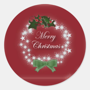 Chic Happy Holiday modern christmas wreath Classic Round Sticker