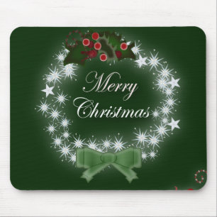 Chic Happy Holiday modern christmas wreath Mouse Mat