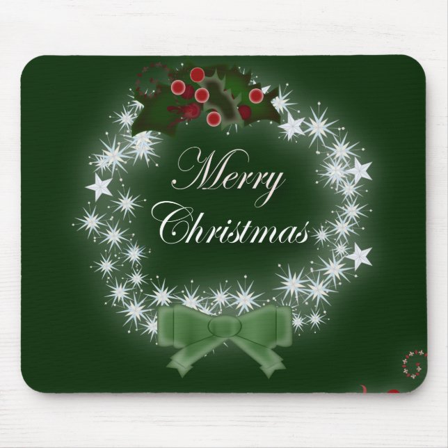 Chic Happy Holiday modern christmas wreath Mouse Mat (Front)
