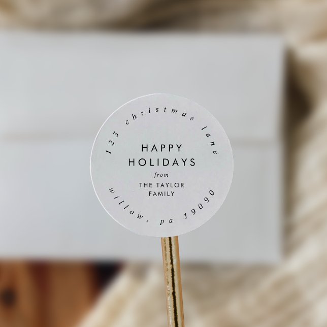 Chic Happy Holidays Circular Return Address Classic Round Sticker (Creator Uploaded)