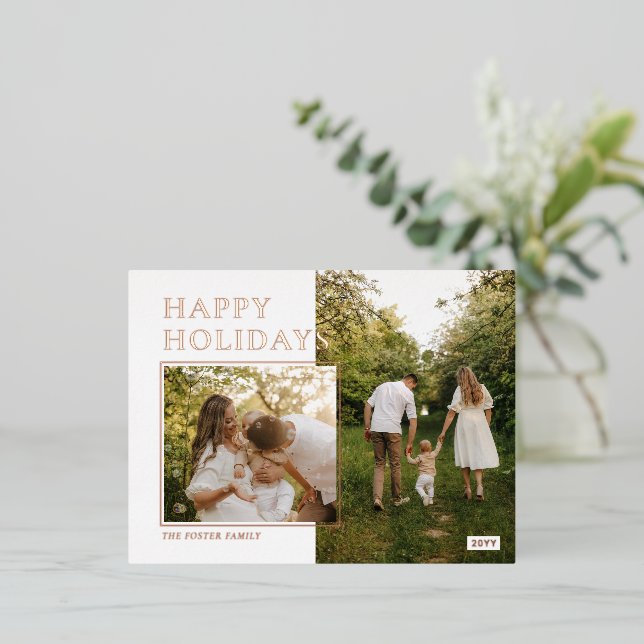 Chic Happy Holidays Custom Photo Foil Postcard (Standing Front)