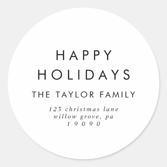 Chic Happy Holidays Return Address Envelope Classic Round Sticker (Front)