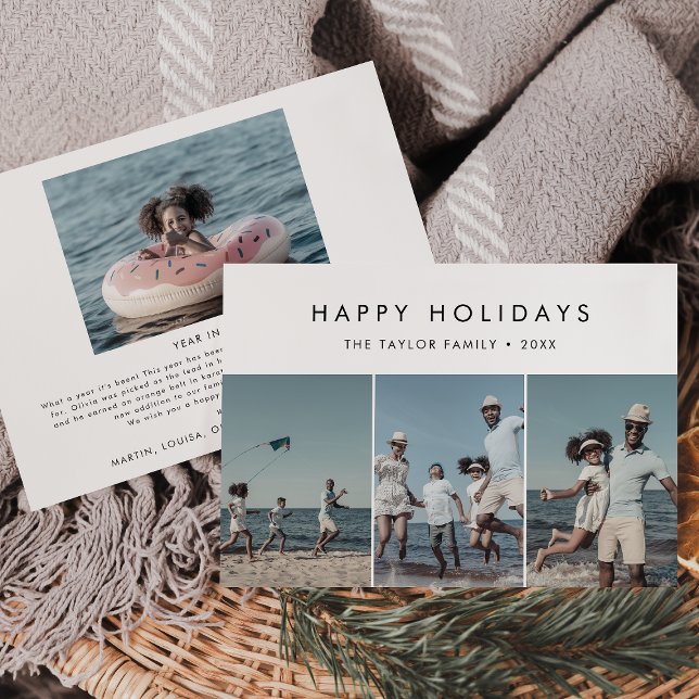 Chic Happy Holidays Year In Review 4 Photo Holiday Card (Creator Uploaded)