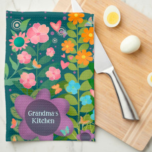 Chic Happy Trendy Purple Floral Custom Stylish Tea Towel