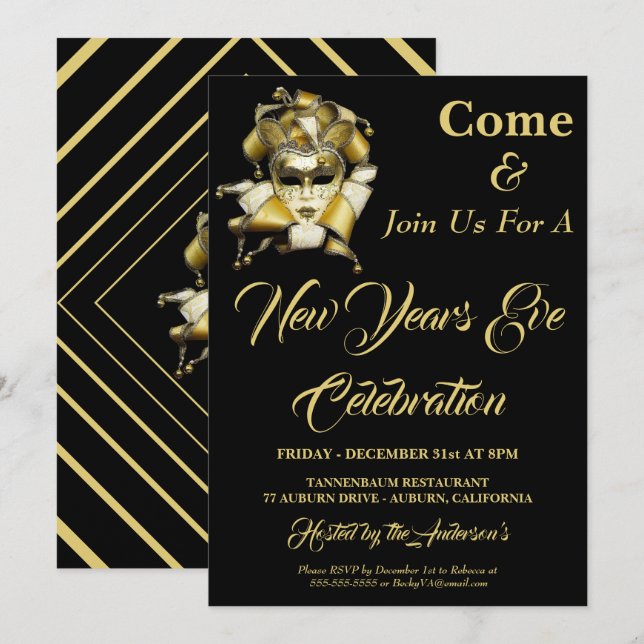 Chic Harlequin New Years Eve Invitation (Front/Back)