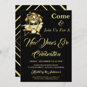 Chic Harlequin New Years Eve Invitation