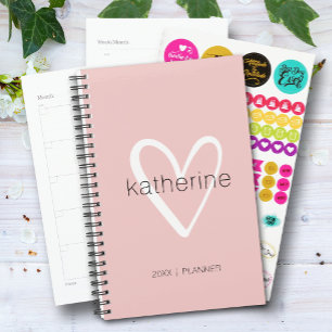 Chic Heart Blush Pink Weekly Monthly Non Dated Planner