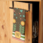 Chic Heart Floral Pattern Brown Monogram Initial   Tea Towel<br><div class="desc">Chic Personalised Initial Floral Pattern Modern tea towel. These colourful kitchen towels are perfect to add some colour to your kitchen. Pair it with a bottle of wine and it makes a great personalised gift for friends, family, coworkers, neighbours, grandma, mum, etc. The custom monogram area can be changed to...</div>