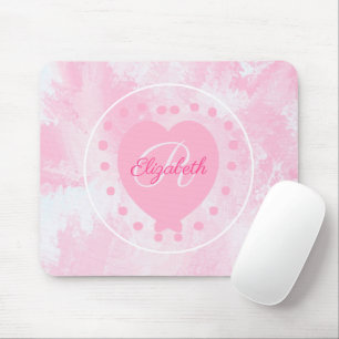 Chic Heart Initial Letter Monogram Pink White Mouse Mat