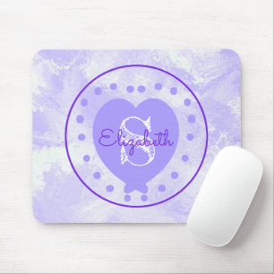 Chic Heart Initial Letter Monogram Purple White Mouse Mat