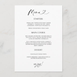 Chic Heart Menu Card Minimal Reception Dining