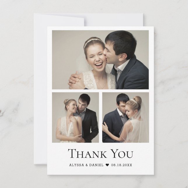 Chic Heart Modern Wedding Photo Collage Thank You Card (Front)