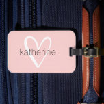 Chic Heart Personalised Blush Pink Luggage Tag<br><div class="desc">This blush pink luggage tag is personalised with your name in a simple font over a large white heart. Ideal for yourself,  for your bridesmaids,  book club,  graduation gift,  birthday gift,  teacher's gift,  travel lover or for any occasion. MATCHING items and more colours in our store.</div>