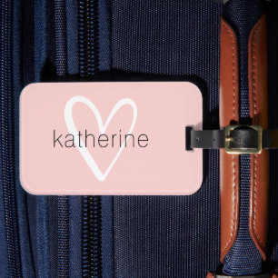 Chic Heart Personalised Blush Pink Luggage Tag
