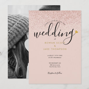 Chic Heart Rose Gold Glitter Photo Wedding Invitation