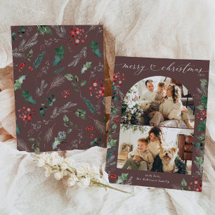 Chic Heart Script 2 Photo Merry Christmas Card