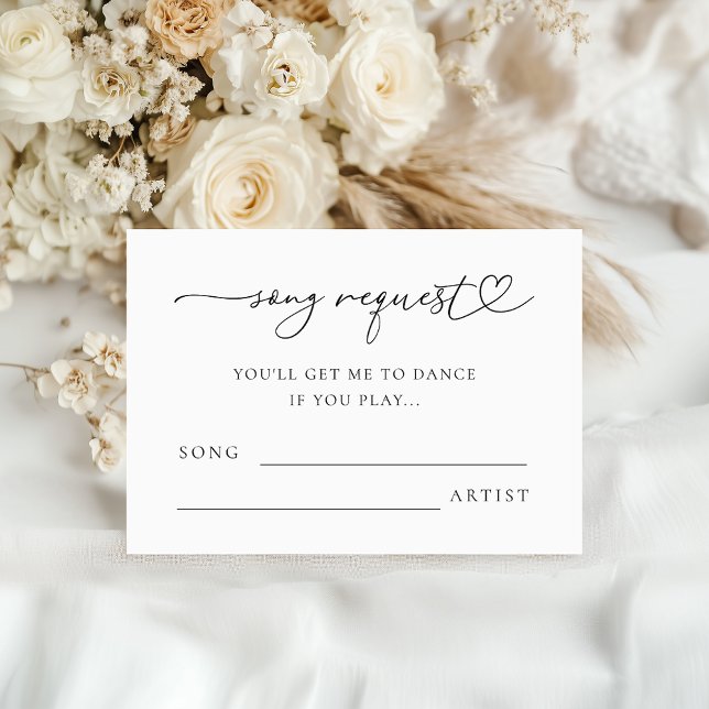 Chic Heart Script Wedding Minimalist Song Request Enclosure Card (Creator Uploaded)