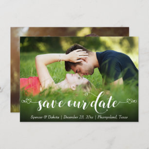 Chic Heart Style Handwritten Script Modern 2 Photo Save The Date