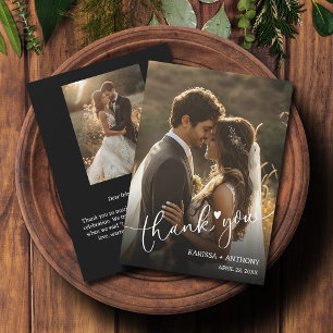 Chic Heart Wedding Photo Thank You Card