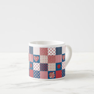 Chic Hearts and Roses Faux Patchwork Espresso Mug