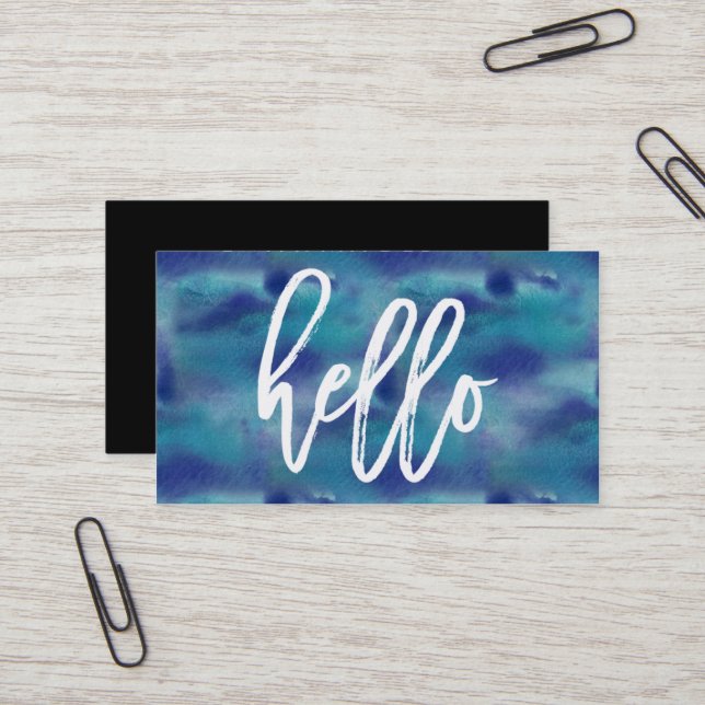Chic Hello Blue Watercolor | Business Card (Front/Back In Situ)