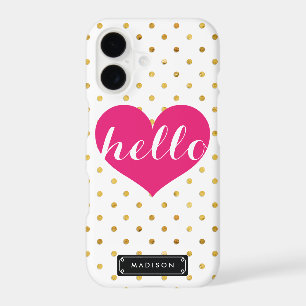 Chic Hello Hot Pink Heart Gold Dots Custom