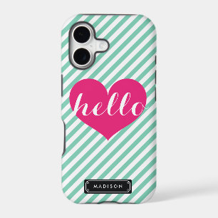 Chic Hello Hot Pink Heart Mint Stripes Custom