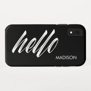 Chic Hello Script and Your Name Black White iPhone XR Case