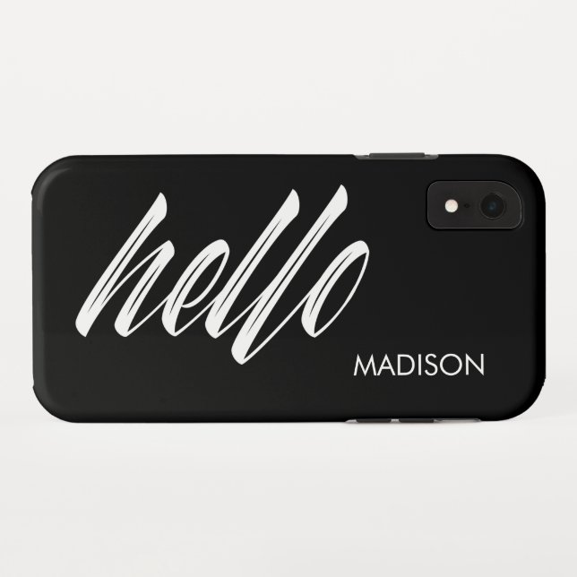 Chic Hello Script and Your Name Black White Case-Mate iPhone Case (Back (Horizontal))