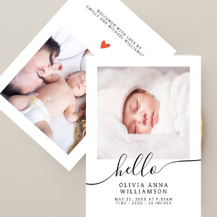 Chic Hello Script Elegant Photo Baby Announcement