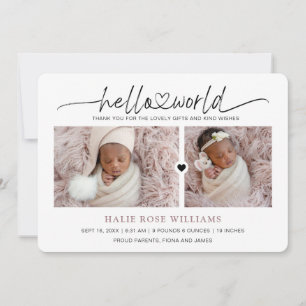 Chic Hello World Photo Collage Birth Announcement