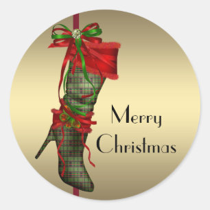 Chic High Heel Stocking Red Gold Christmas Sticker