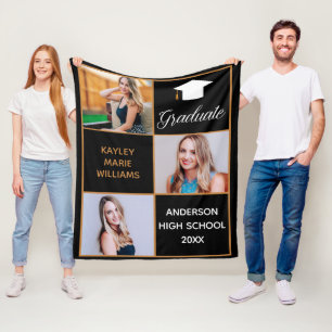Chic High School Senior Photo Black Gold Fleece Blanket