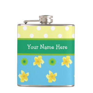 Chic Hip Flask to Personalize: Primroses, Polkas