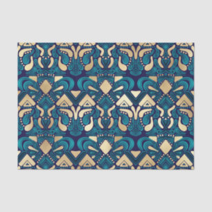 Chic Hipster Gold Emerald Blue Tribal Artsy Damask Tissue Paper