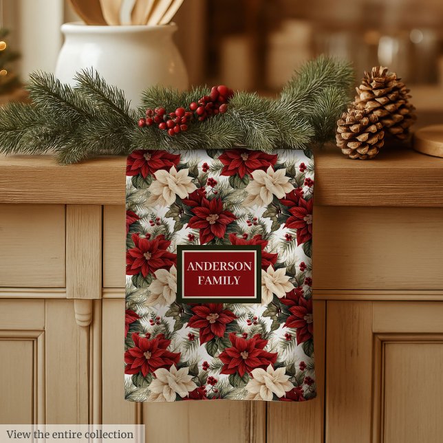 Chic Holiday Kitchen Towel Custom Name Red Green (Chic Holiday Kitchen Towel Custom Name Red Green)