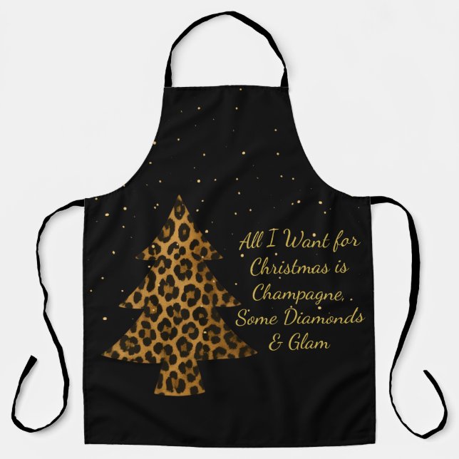 Chic Holiday Leopard Tree Design Apron (Front)